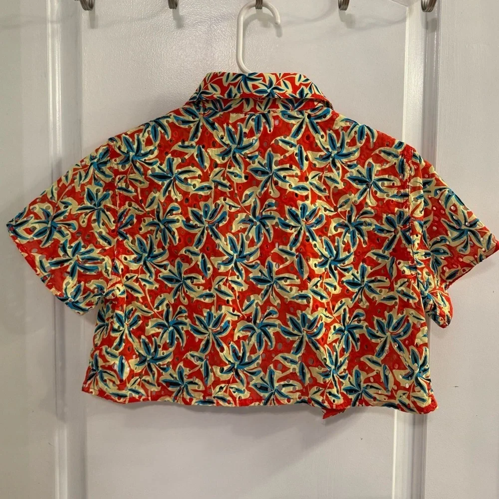 Solid & Striped The Cropped Cabana Eyelet Floral DAZE Print Coral Orange NWT MED - Picture 2 of 11